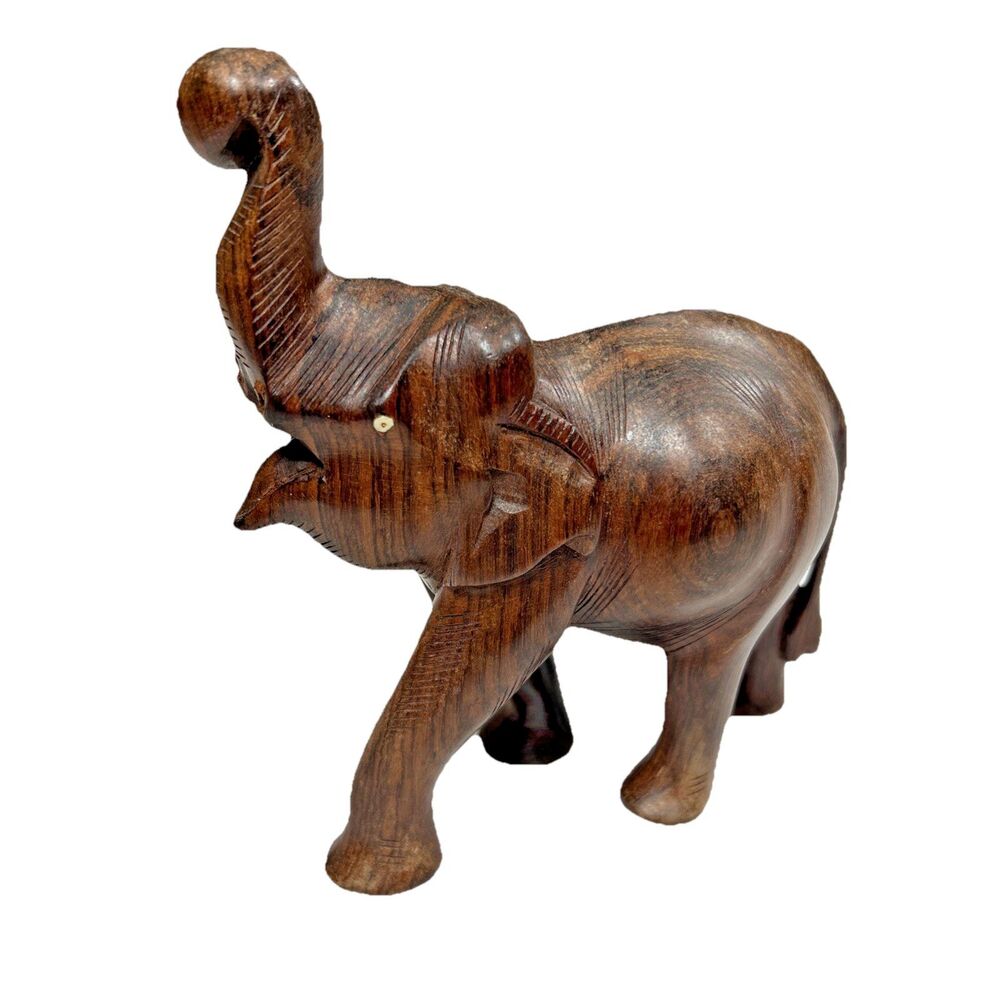 Hand Carved Wooden Elephant Figurine Safari Animal Home Decor *Missing Tusks*